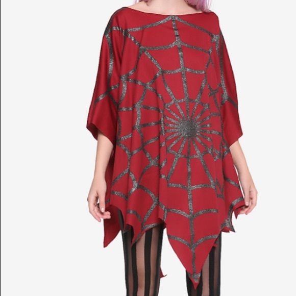 Red Glitter Web Poncho Hot Topic Costume Halloween‎ Cosplay Beetlejuice Lydia - Picture 2 of 3